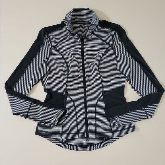Zella Women's Black Stripe Full Zip Jacket Mesh Inserts - Picture 1 of 14